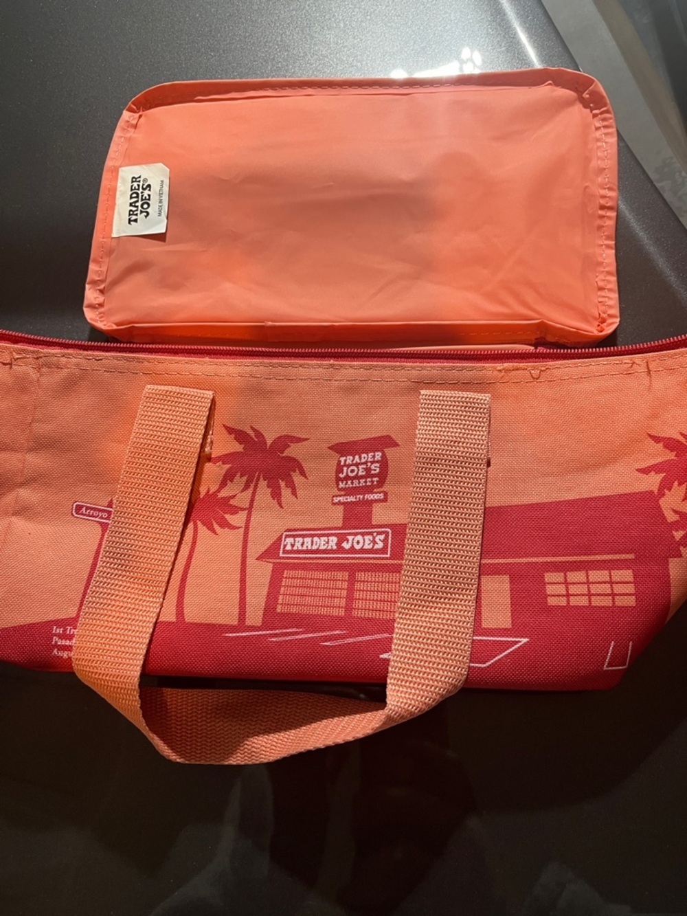 Trader Joe's Coral and Red Tote Bag small